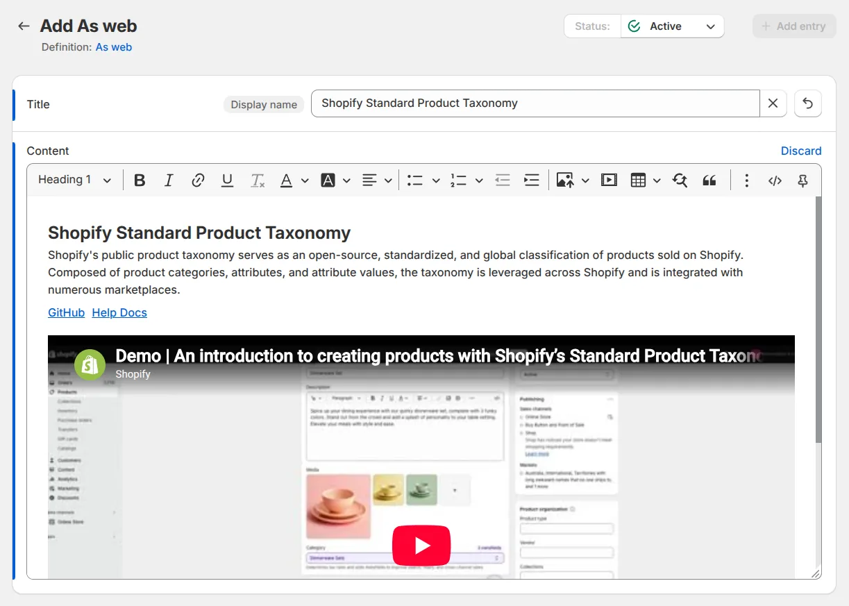 Visual rich text editor for a multiline text field inside a metaobject entry in Metafields Guru